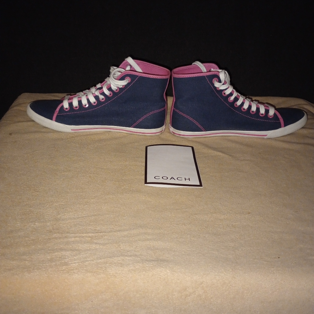 IOB Women's  Coach Ariane Happy Girl High Top Sneakers Navy/Pink Size 7.5 M - Picture 5 of 11